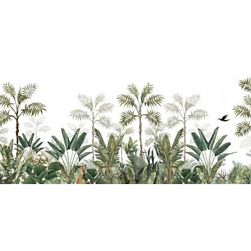 papier peint panoramique jungle blanc et vert olive grisé