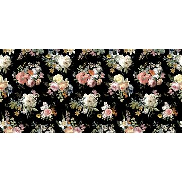 papier peint panoramique fleurs vintage multicolore sur noir
