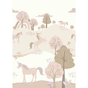 papier peint panoramique licornes beige et rose clair