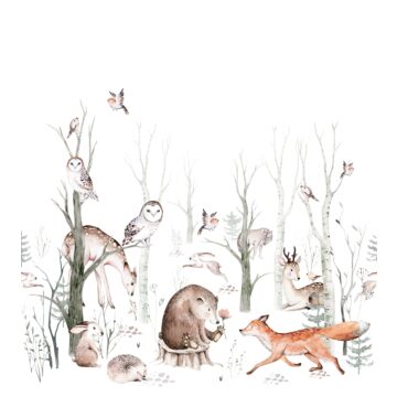papier peint panoramique animaux de la forêt vintage blanc et marron