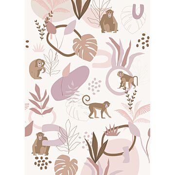 papier peint panoramique singes de la jungle vieux rose et violet