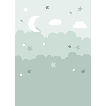 papier peint panoramique nuages ​​et étoiles vert menthe
