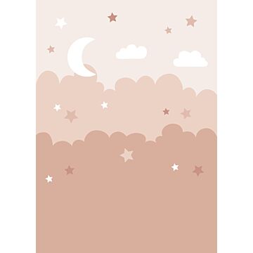 papier peint panoramique nuages ​​et étoiles rose terracotta