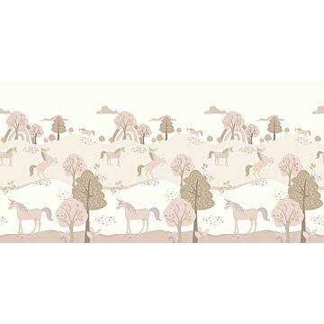 papier peint panoramique licornes beige et rose clair