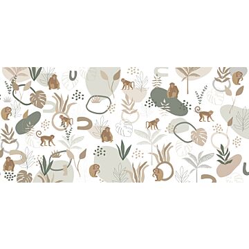 papier peint panoramique singes de la jungle beige et vert