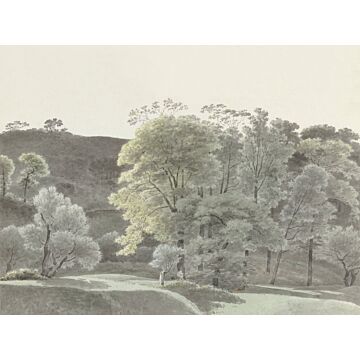 papier peint panoramique paysage boisé vert menthe