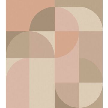 papier peint panoramique cercles de style Bauhaus rose et beige
