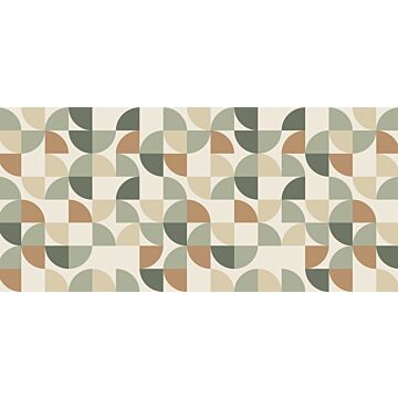 papier peint panoramique formes géométriques gris, beige et vert