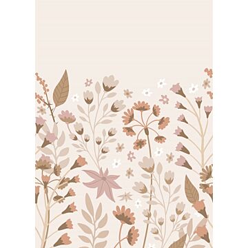 papier peint panoramique fleurs beige, terracotta et rose