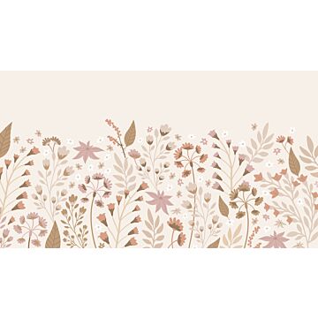 papier peint panoramique fleurs beige, terracotta et rose