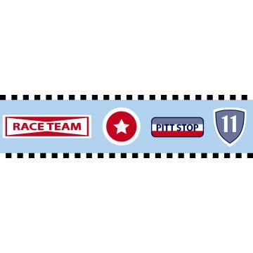 frise papier peint emblèmes d'équipe de course bleu céleste